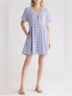 Madewell Lightspum Button-Front V-Neck Mini Dress